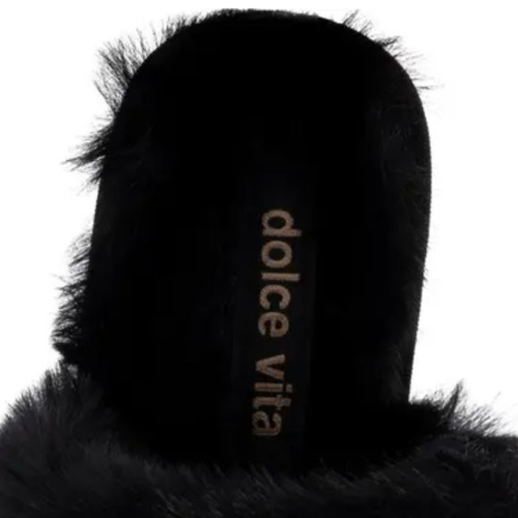 NEW Dolce Vita Women Puff Black Faux Fur Two Strap Slide Sandal Slippers - Picture 8 of 9